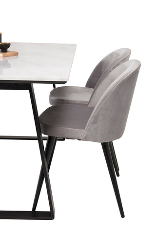 Venture Home Estelle Matbord 140*90 - Vit Marmor / Svarta BenVelvet Matstol - Svart /
