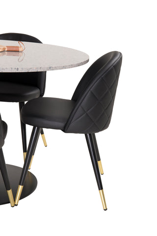 Venture Home Razzia Matbord 106cm - Grå Terazzo / BlackVelvet matstol mässing m. st