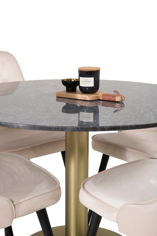 Venture Home Estelle Matbord runt 106cm Grå Marmor / Mässing - Velvet Deluxe Matbordsstol - Svarta ben / Beige sammet 4