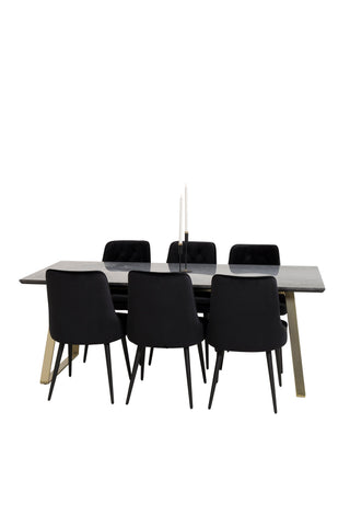 Venture Home Estelle Matbord runt 106cm Grå Marmor / Mässing - Velvet Deluxe Matbordsstol - Svarta ben / Beige sammet 4