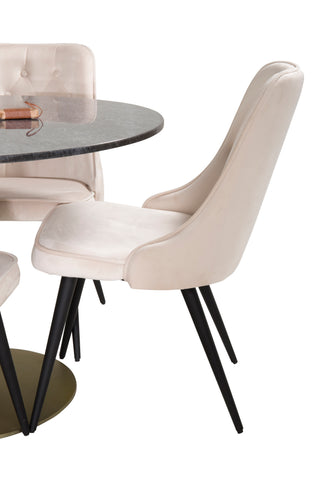Venture Home Estelle Matbord runt 106cm Grå Marmor / Mässing - Velvet Deluxe Matbordsstol - Svarta ben / Beige sammet 4
