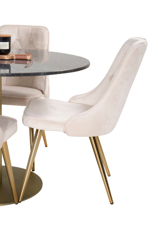 Venture Home Estelle Matbord runt 106cm Grå Marmor / Mässing - Sammet Deluxe Matbord - Ben i borstad mässing / Beige Sammet 4