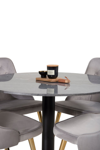 Venture Home Estelle runt Matbord - Svart / Svart marmor - ø106*H75Velvet Deluxe Dining Chair