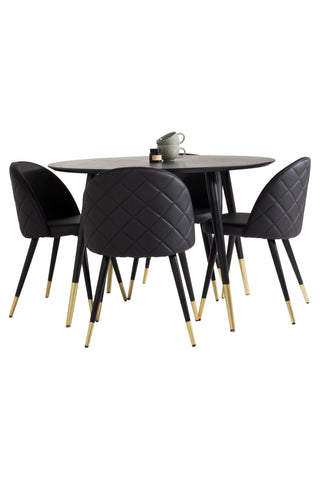 Venture Home Dipp Matbord - 115cm - Svart faner / svarta ben m mässing dipp Sammetsmatsal