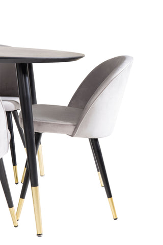 Venture Home Dipp Matbord - 115cm - Svart faner / svarta ben m mässing dipp Sammet Matsto