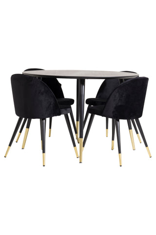 Venture Home Dipp Matbord - 115cm - Svart faner / svarta ben m mässingsdipp - Sammetsmatsalsstol Mässing - Svart / Svart 4