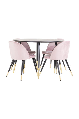 Venture Home Dipp Matbord - 115cm - Svart faner / svarta ben m mässingsdipp - Sammetsmatsalsstol Mässing - Rosa / Svart 4