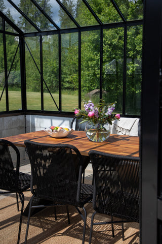 Julian Dining Chair 4-pack - Svart stål / svart rep (staplingsbar)