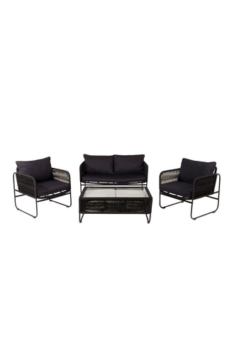 Venture Home Utah Lounge set - Svart - Svart rep (tvåsitsig + 2 ensits + bord)