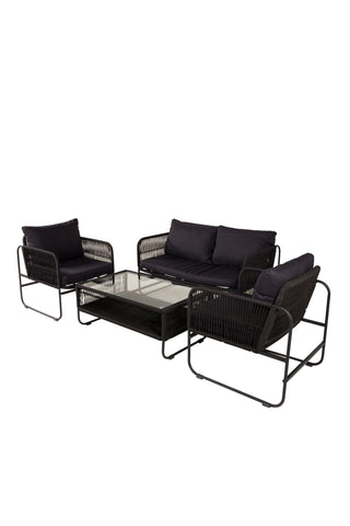 Venture Home Utah Lounge set - Svart - Svart rep (tvåsitsig + 2 ensits + bord)