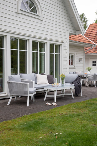 Venture Home Virya Lounge set (3+2+1) Vit alu / Grå rep / grå kudde