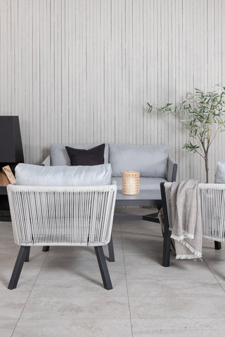 Venture Home Virya Lounge set (3+2+1) SVART alu / Grå rep / grå kudde