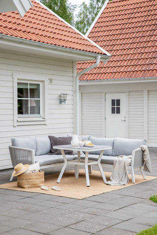 Venture Home Virya Hörnsoffset (3+2+1) Vit alu / Grå rep / grå kudde