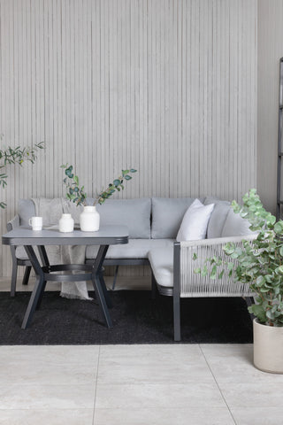 Venture Home Virya Hörnsoffset (3+2+1) SVART alu / Grå rep / grå kudde