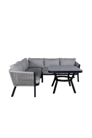 Venture Home Virya Hörnsoffset (3+2+1) SVART alu / Grå rep / grå kudde