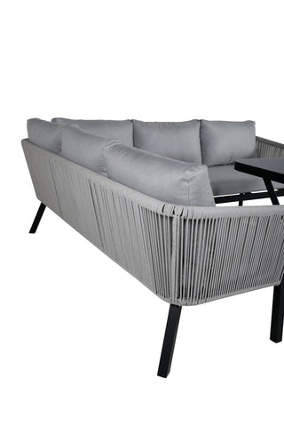 Venture Home Virya Hörnsoffset (3+2+1) SVART alu / Grå rep / grå kudde