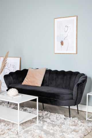 Calais Soffa 3-sits - Svart sammet - Svarta ben