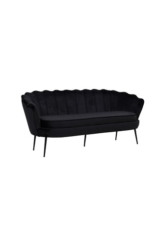 Calais Soffa 3-sits - Svart sammet - Svarta ben