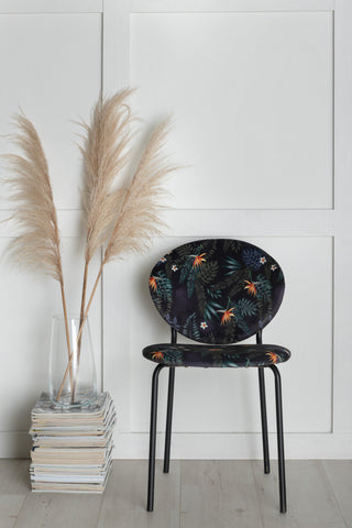 Vault Dining Chair - Svarta ben - Black Flower tryckt tyg