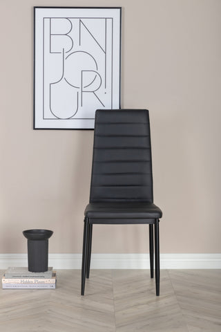 Slim High Back Matstol 2-pack - Svarta Ben - Svart PU