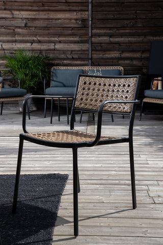 Paola Matstol 4-pack - Black Steel / Nature Wicker / Black Cushion