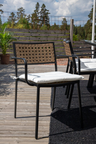 Paola Matstol 4-pack - Black Steel / Nature Wicker / Black Cushion
