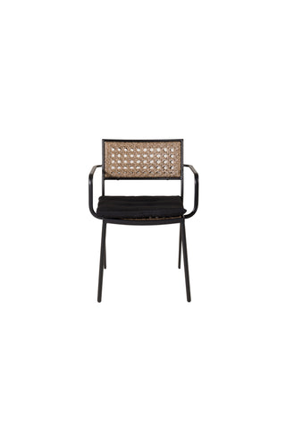 Paola Matstol 4-pack - Black Steel / Nature Wicker / Black Cushion
