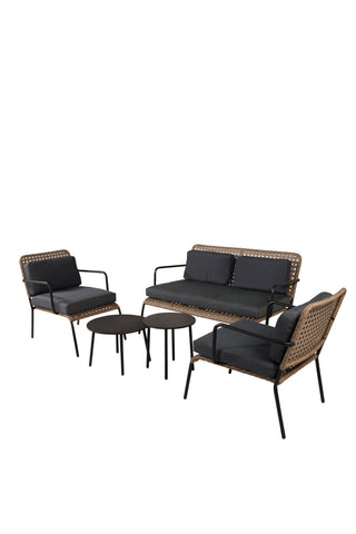 Venture Home Paola Soffset - Black Steel / Nature Wicker / Black Cushion