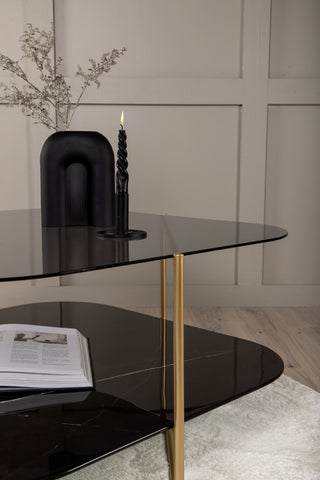un-line Soffbord Borstad mässing/Rökt glas/svart glasmarmor