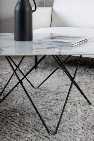 Tristar Soffbord - Svart / Vit glasmarmor