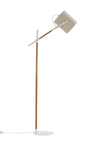Dennis -Golvlampa - Vit / Trä/Beige Linne