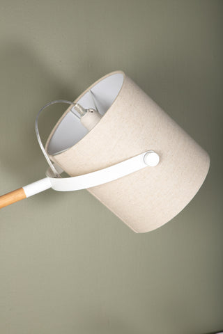 Dennis -Golvlampa - Vit / Trä/Beige Linne