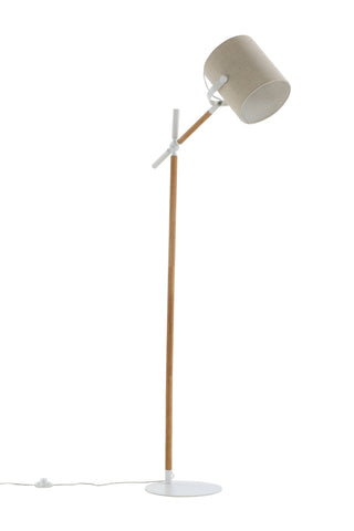 Dennis -Golvlampa - Vit / Trä/Beige Linne
