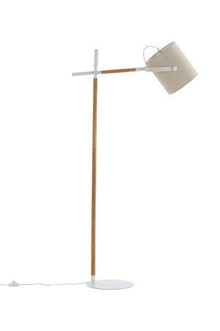 Dennis -Golvlampa - Vit / Trä/Beige Linne