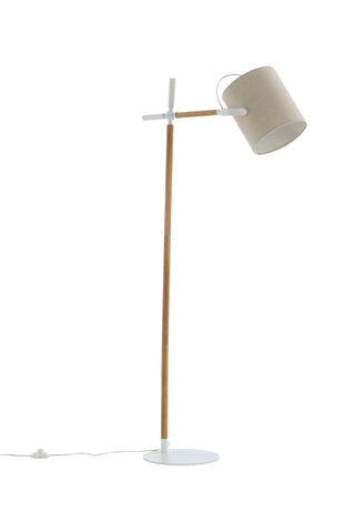 Dennis -Golvlampa - Vit / Trä/Beige Linne