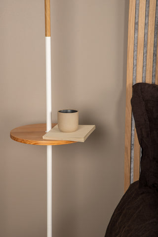 Hattman -Golvlampa - Vit / Trä / Marmor / Linne