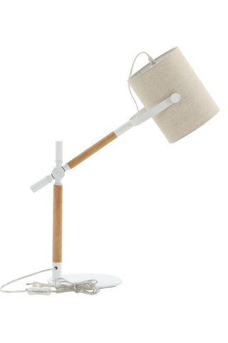 Dennis -Bordslampa - Vit / Trä/Beige Linne