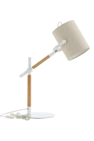 Dennis -Bordslampa - Vit / Trä/Beige Linne
