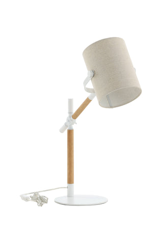Dennis -Bordslampa - Vit / Trä/Beige Linne