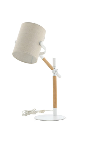 Dennis -Bordslampa - Vit / Trä/Beige Linne