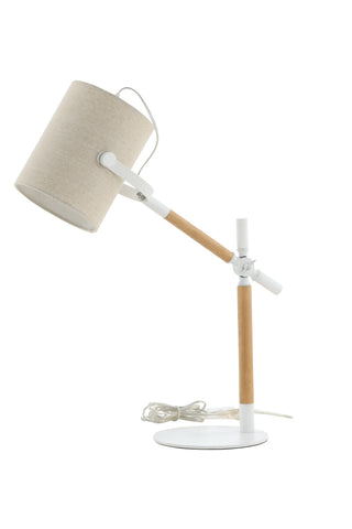 Dennis -Bordslampa - Vit / Trä/Beige Linne