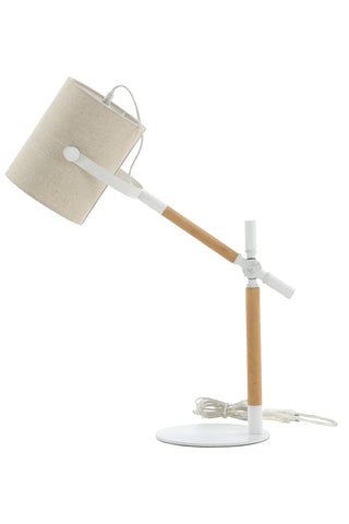 Dennis -Bordslampa - Vit / Trä/Beige Linne