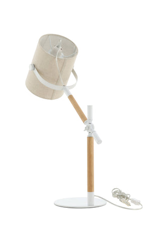 Dennis -Bordslampa - Vit / Trä/Beige Linne