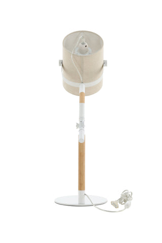 Dennis -Bordslampa - Vit / Trä/Beige Linne