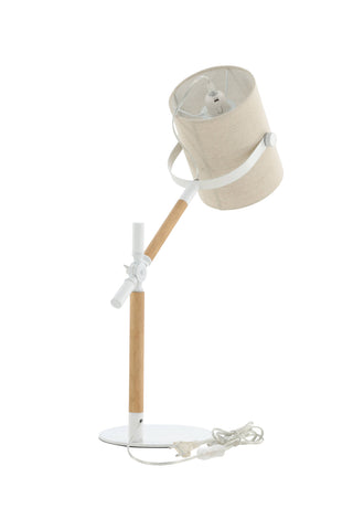 Dennis -Bordslampa - Vit / Trä/Beige Linne