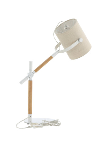 Dennis -Bordslampa - Vit / Trä/Beige Linne