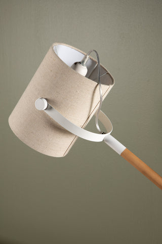 Dennis -Bordslampa - Vit / Trä/Beige Linne