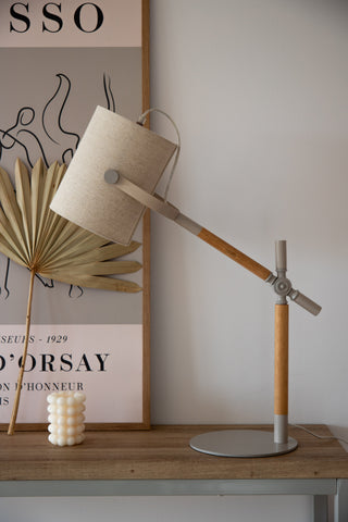 Dennis -Bordslampa - Beige / Trä/Beige Linne