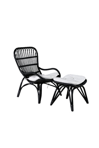 Ella Lounge Chair - SVART rotting / Offwhite Kudde. inkl. Osmansk