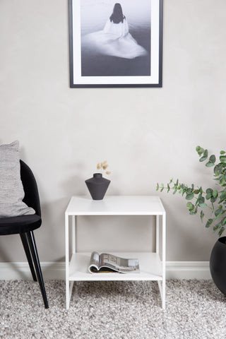 Staal - Sidobord med Hylla - Vit